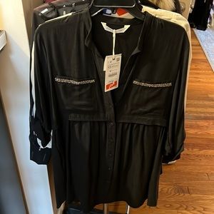 Zara Denim New With Tags Black Dress Size XS Front Buttons 2 Front Pockets
